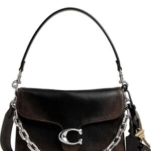 Brown Coach Tabby Leather Shoulder Bag with Silver Chain